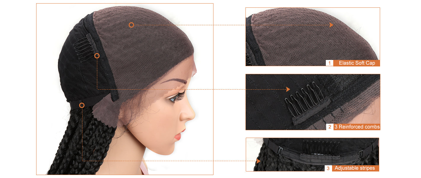 13*7 Synthetic Lace Frontal Wig | 33 Inch Long Box Braided Wig | Black Color