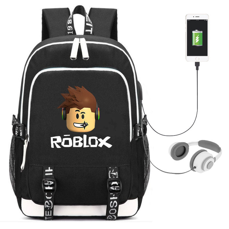 Black Game Roblox Backpack School Bags with USB Port – Abox.nz