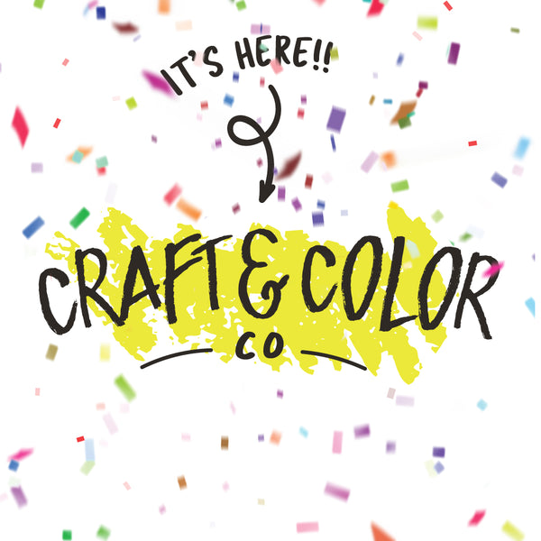 It's Here! Craft & Color Co logo with confetti