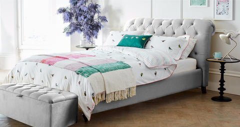 Chesterfield Sleigh Nina Silver Plush Bed Frame