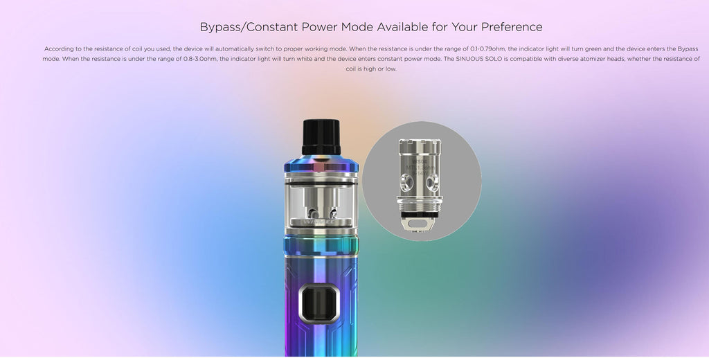WISMEC SINUOUS Solo Starter Kit Bypass/Constant Power Mode Available