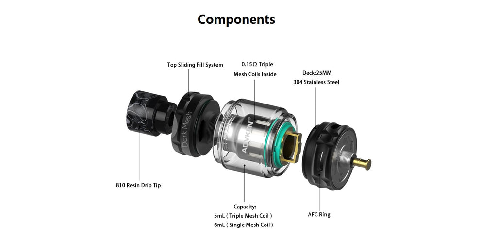 Advken Dark Mesh Tank 6ml 25mm Components