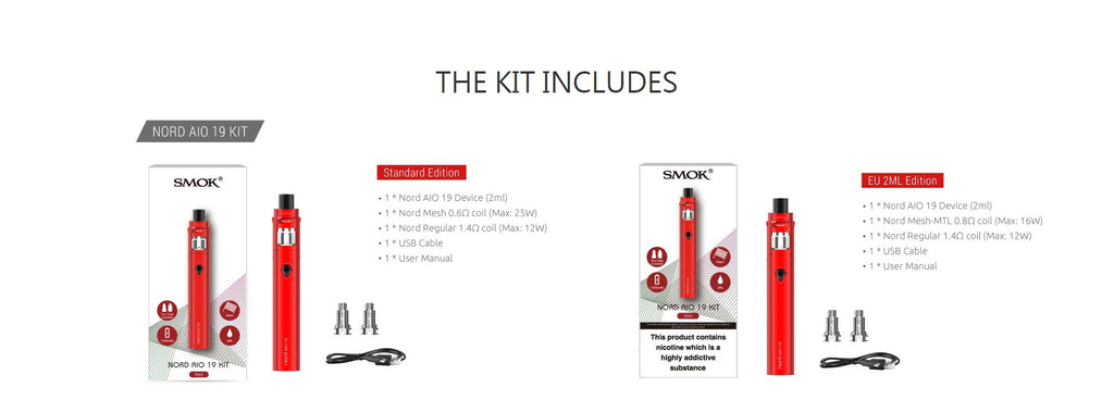 Smok Nord AIO 19 Vape Pen Kit Package Contents