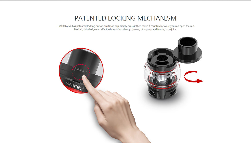 Smok TFV8 Baby V2 Tank Patented Locking Mechanism