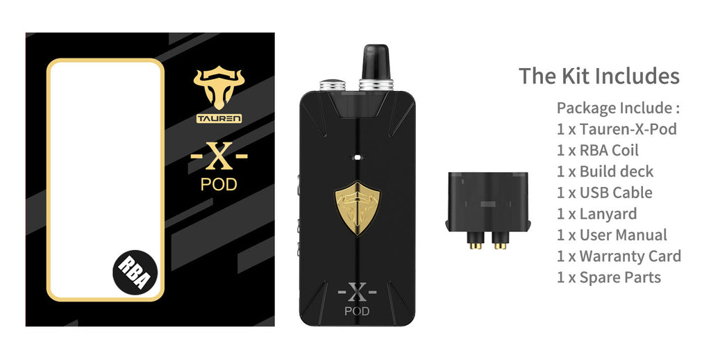 Thunderhead Creations Tauren X Vape Pod System Starter Kit RBA Version Package Includes - 1000mAh 2ml