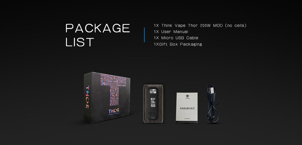 Think Vape Thor TC Box Mod Wood Grain Version Package List