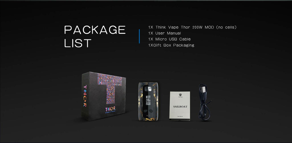 Think Vape Thor TC Box Mod Package List