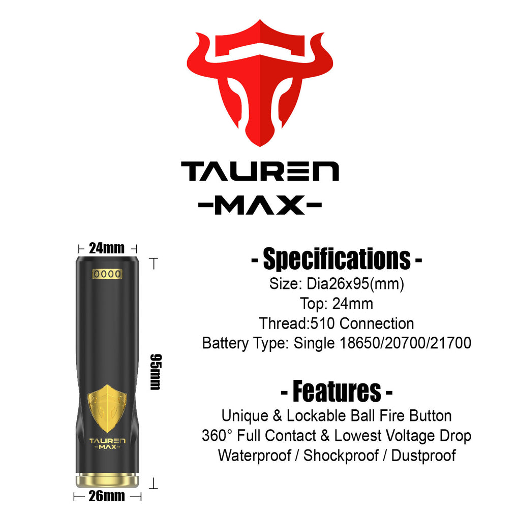 Thunderhead Creations Tauren Max Mechanical Mod Specifications & Features