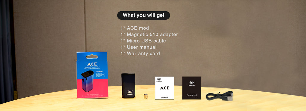 WELLON ACE 2-in-1 VV Box Mod 400mAh Compatible Kit Includes