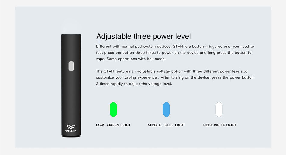WELLON STAN Vape Pen Battery 650mAh Adjustable Three Power Level
