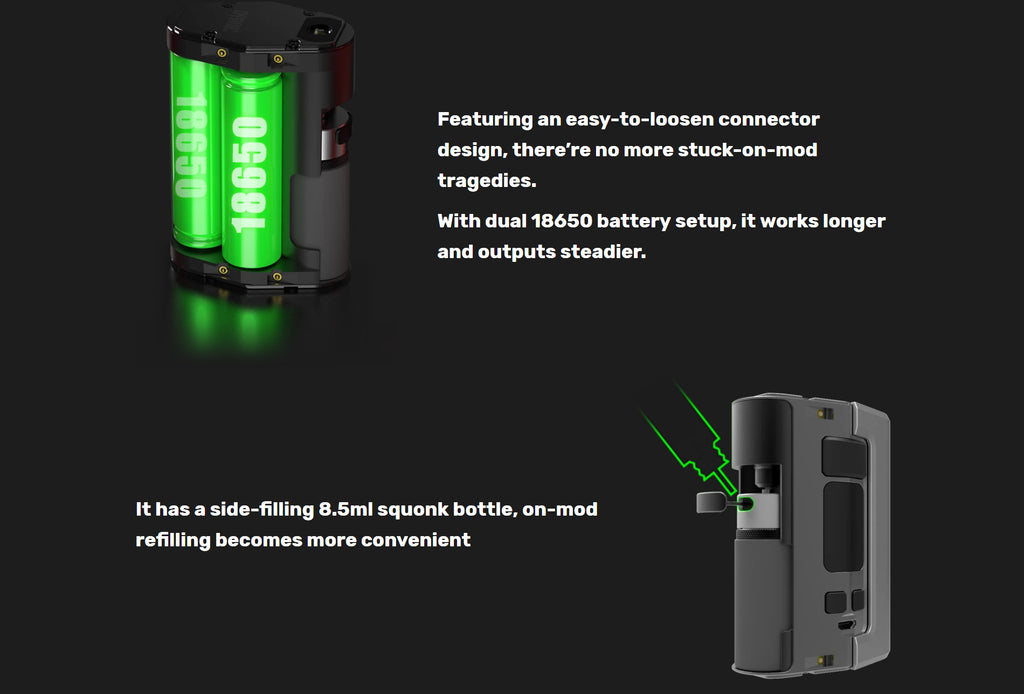 WOTOFO x Tony B Dyadic Squonk Mod Dual 18650 Batteries & Side-Filling ijk