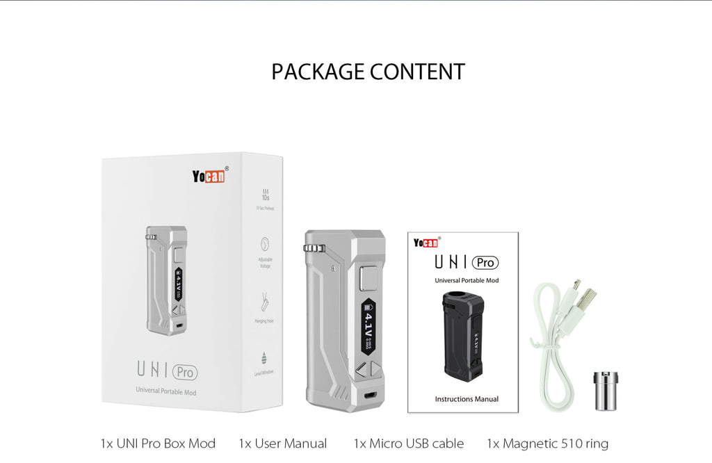 Yocan UNI Pro VV Box Mod 650mAh Package Content