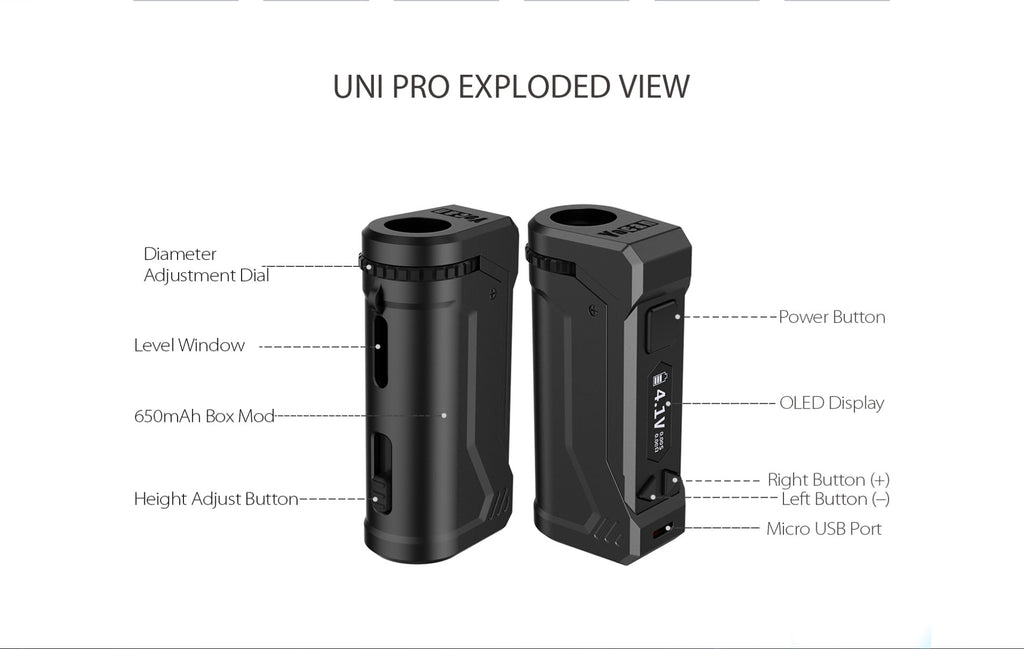 Yocan UNI Pro VV Box Mod 650mAh Exploded View