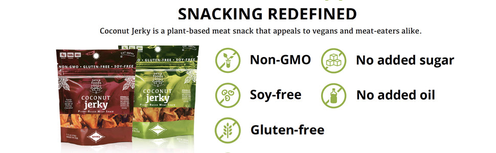 Seva Foods Organic Non GMO Coconut Jerky Soy Free Vegan Plant Based Strips