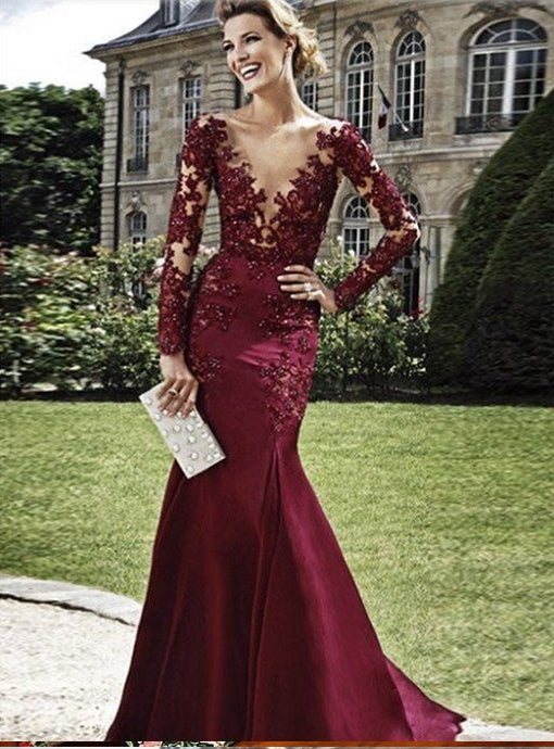 Sexy Prom Dresses Long Sleeves, Graduation School Gown, F DressesTailor