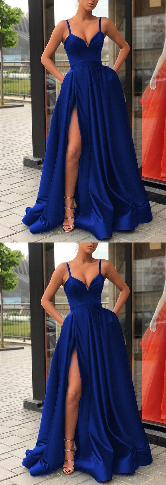 Royal Blue Prom Dress Slit Skirt, Dance Dresses, Graduation School Party Gown