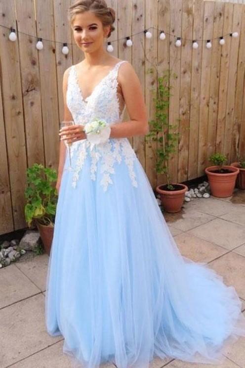 blue long dress prom