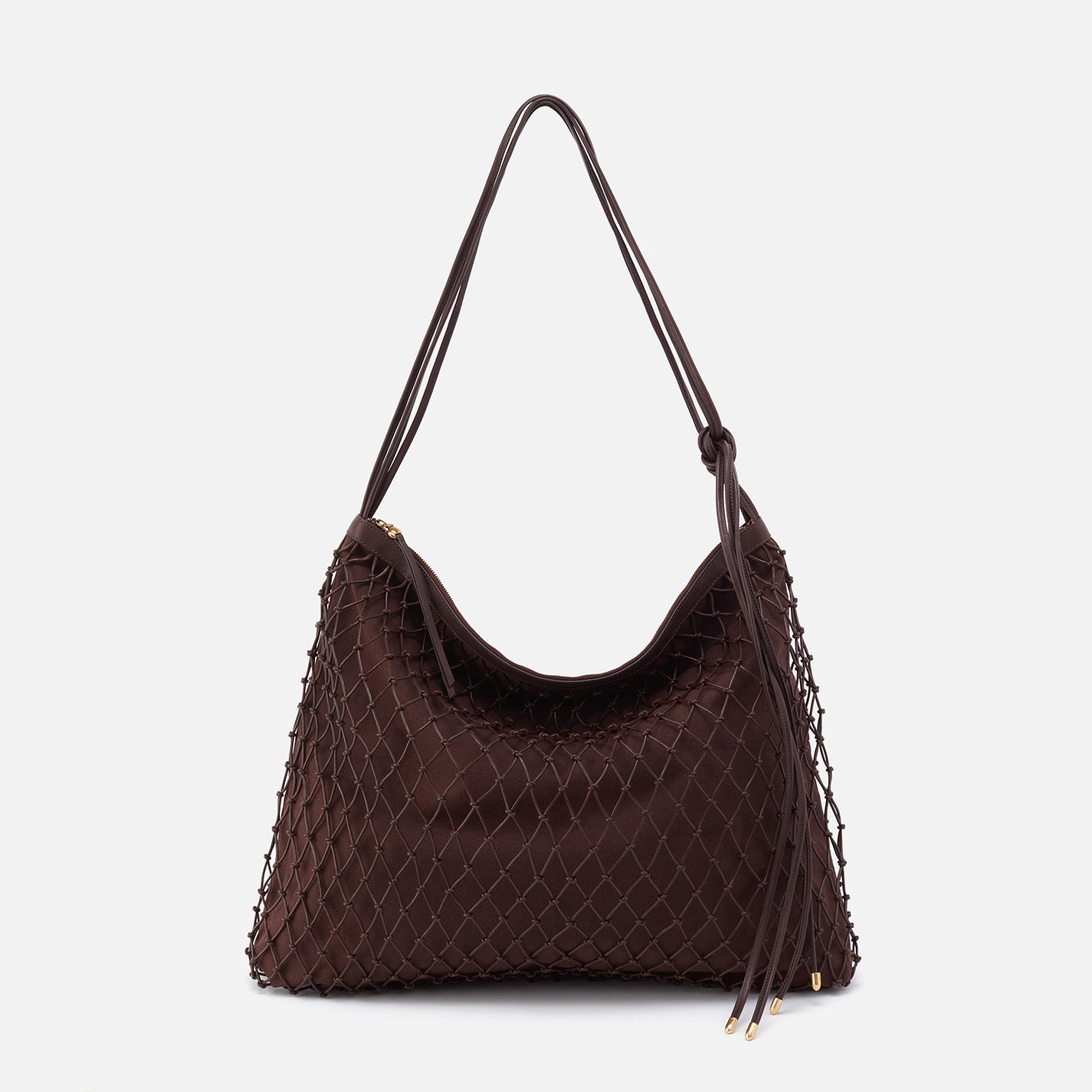 Kira Large Hobo in Leather Macrame With Canvas - Coffee