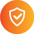 A shield with a checkmark in the center against an orange background