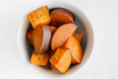 sweet potatoes cut, with the peel on