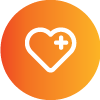 A white heart icon against an orange background