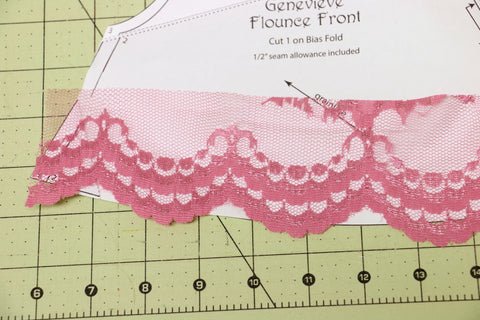 Place lace on flounce pattern