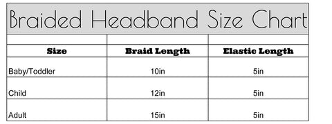 braided headband size chart