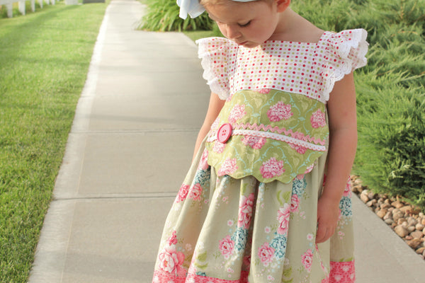 Kate dress with scalloped apron pdf pattern