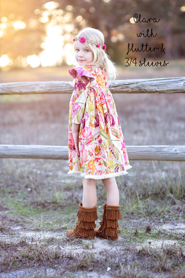 Clara dress with flutter and long sleeve