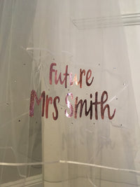 Personalised Future Mrs (Your Name) hen party veil - rose gold with rhinestones