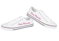 Personalised print ladies glitter print canvas wedding trainers Mrs (Your Name & wedding date)