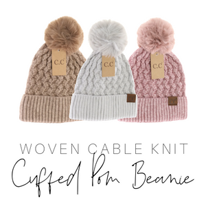 RTS / ADULT Woven Cable Knit Pom Beanies