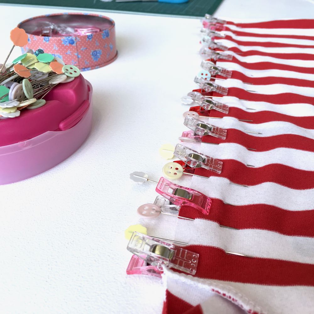 Sewing Grainline Studio Lark Tee in Nautical Red Stripes with velvet Whales 