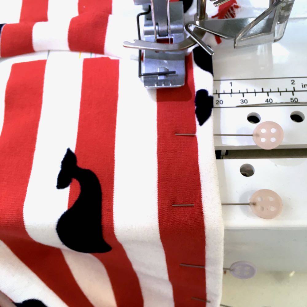 Sewing Grainline Studio Lark Tee in Nautical Red Stripes with velvet Whales 