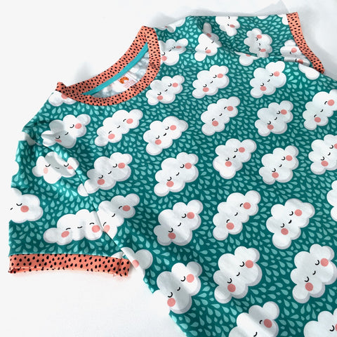 Cute Teal Clouds Lark Tee Pattern handmade Top