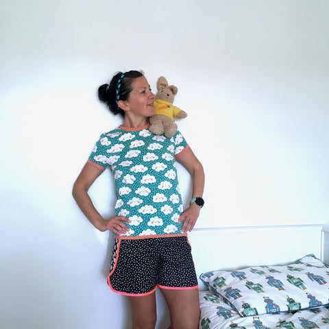 Cute Teal Clouds Lark Tee Pattern handmade Top