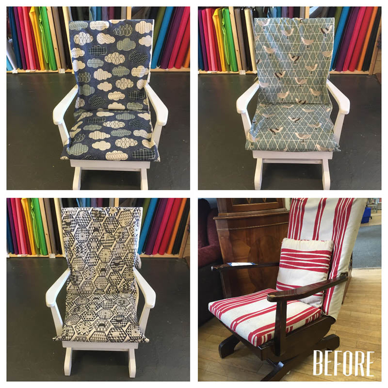 Upcycled Rocking Chair With Japanese Cloud Canvas Fabric