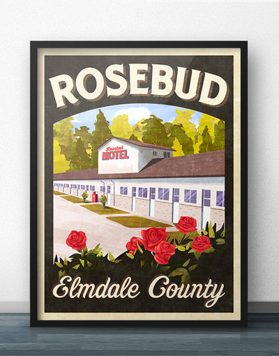 Rosebud Motel Elmdale County Retro Vintage Travel Poster