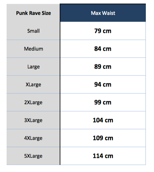 punk rave k-301 size chart