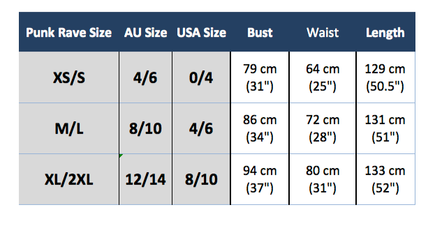 Demonia size chart