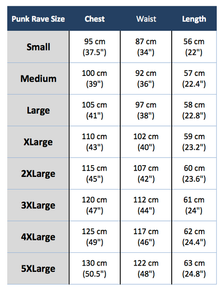 punk rave wy-930 size chart