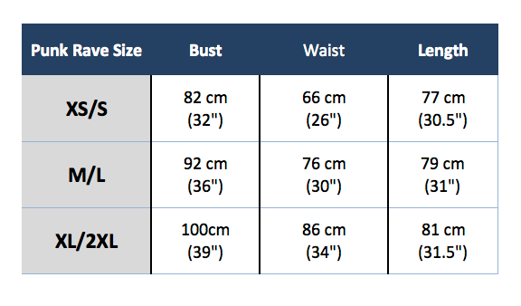 punk rave size chart opq-231