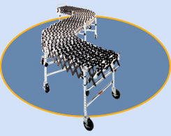 Roll Away Expandable and flexible accordion conveyor shown in a S configuration