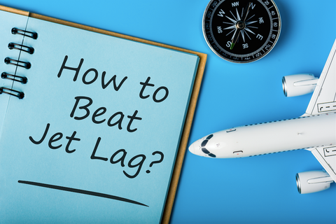 How to beat Jet Lag - Stop Jet Lag symbol with airplane and compas