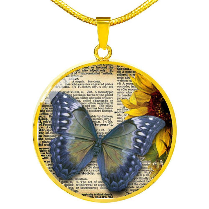 Blue Butterfly Pendant Necklace Engraved Gold or Stainless Steel