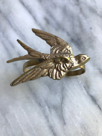 Bird Cuff | Bird Bracelet | Golden Bird | Vintage Swallow | Gold Enamel | Brass Cuff | Statement Jewelry | Bohemian Luxe Style | Artisan