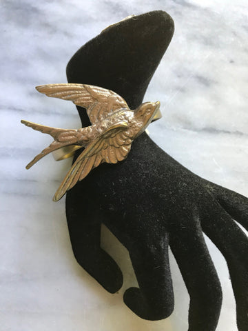 Bird Cuff | Bird Bracelet | Golden Bird | Vintage Swallow | Gold Enamel | Brass Cuff | Statement Jewelry | Bohemian Luxe Style | Artisan