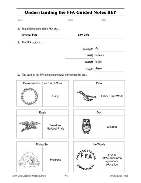 7-04 Understanding the FFA, Lesson Plan Download - One Less Thing