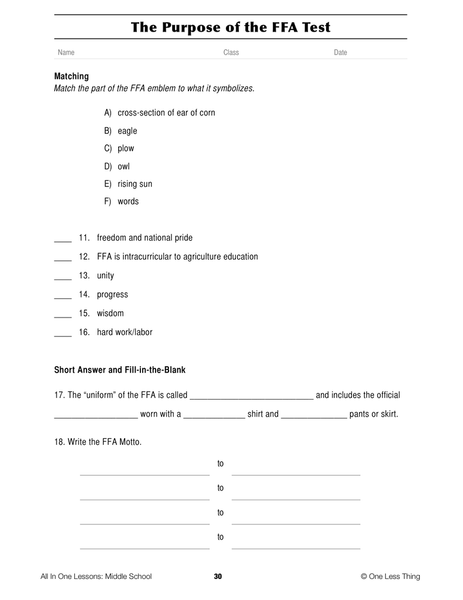 8-02 Purpose the FFA, Lesson Plan Download - One Less Thing