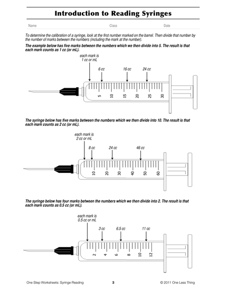 Syringe Reading, One Step Worksheet Downloads - One Less Thing